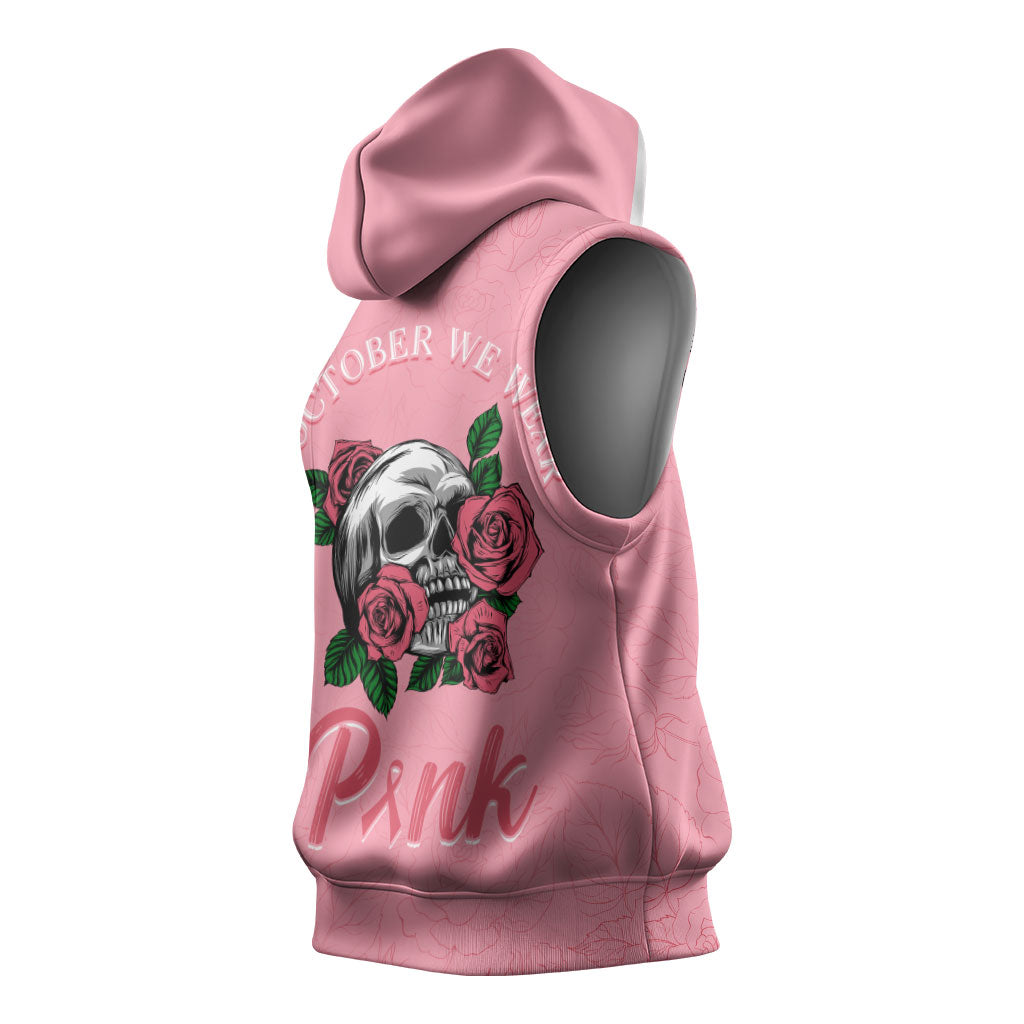 In October We Wear Pink Sleeveless Hoodie Skull and Roses - Pink