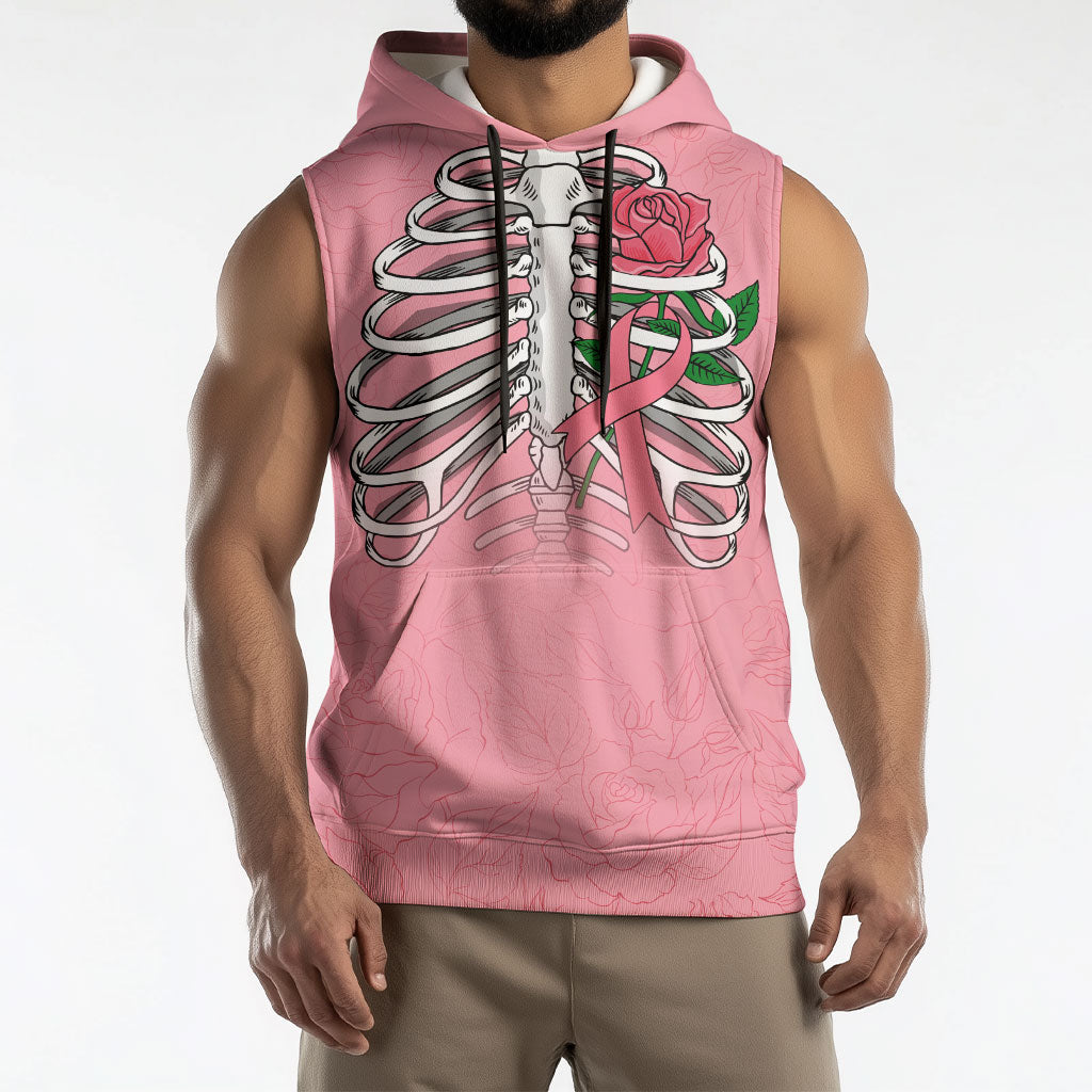 In October We Wear Pink Sleeveless Hoodie Skull and Roses - Pink
