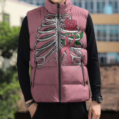 In October We Wear Pink Sleeveless Puffer Jacket Skull and Roses - Pink