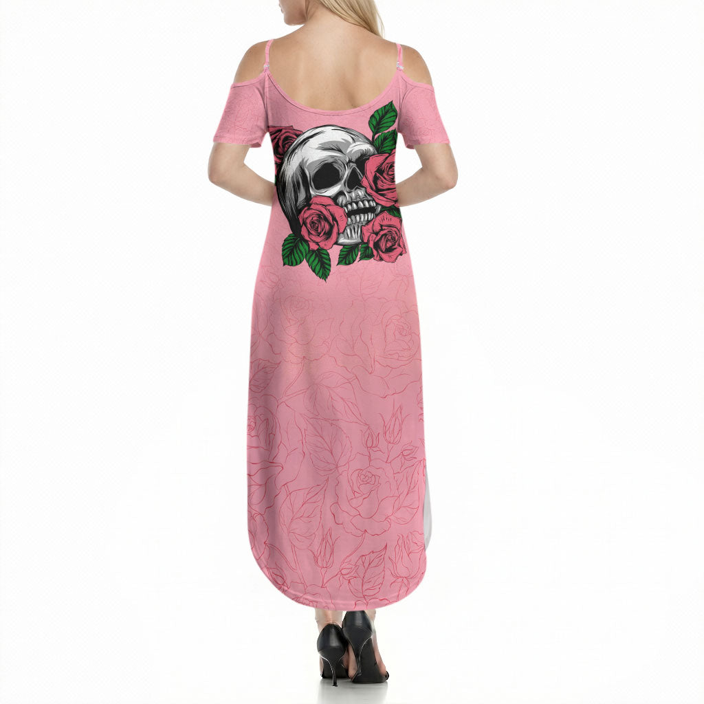 In October We Wear Pink Summer Maxi Dress Skull and Roses - Pink