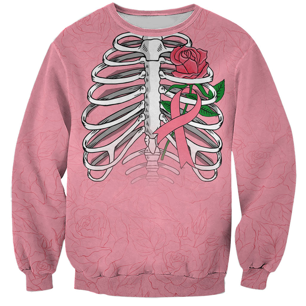 In October We Wear Pink Sweatshirt Skull and Roses - Pink