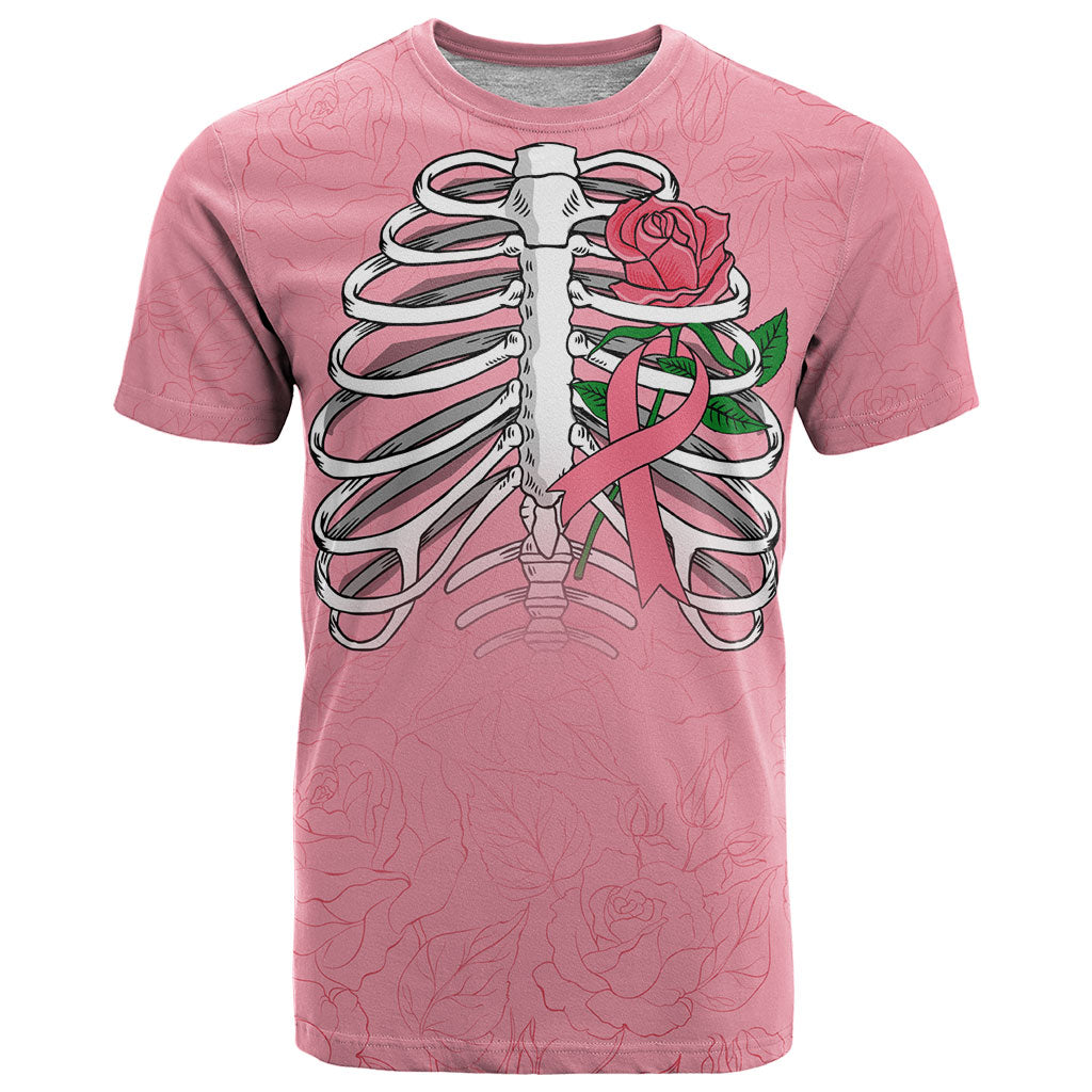 In October We Wear Pink T Shirt Skull and Roses - Pink