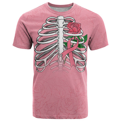 In October We Wear Pink T Shirt Skull and Roses - Pink