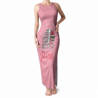 In October We Wear Pink Tank Maxi Dress Skull and Roses - Pink