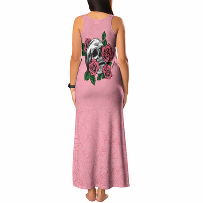 In October We Wear Pink Tank Maxi Dress Skull and Roses - Pink