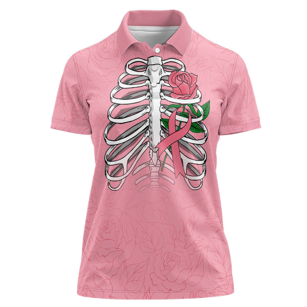 In October We Wear Pink Women Polo Shirt Skull and Roses - Pink