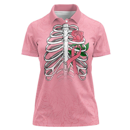 In October We Wear Pink Women Polo Shirt Skull and Roses - Pink