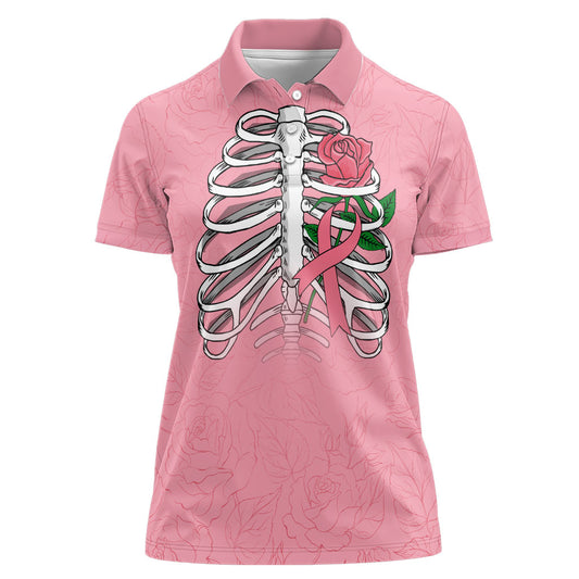 In October We Wear Pink Women Polo Shirt Skull and Roses - Pink