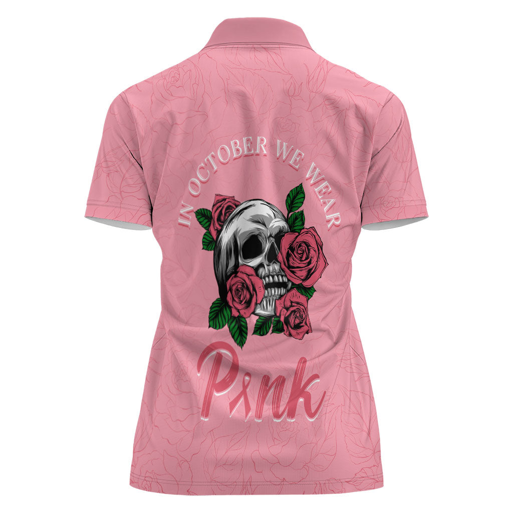 In October We Wear Pink Women Polo Shirt Skull and Roses - Pink