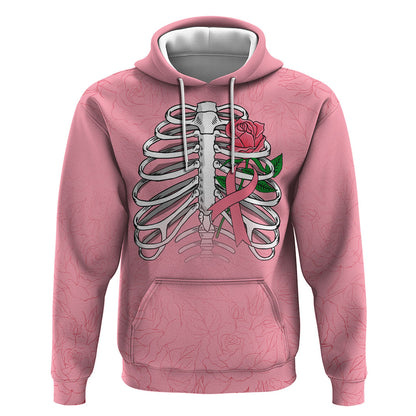 In October We Wear Pink Zip Hoodie Skull and Roses - Pink