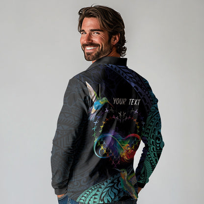 Polynesian Hummingbird - Fly High Until We Meet Again Personalized Long Sleeve Polo Shirt