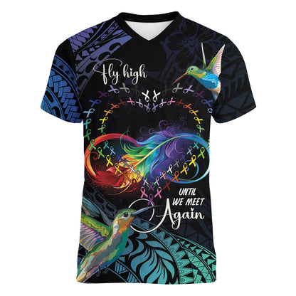 Polynesian Hummingbird - Fly High Until We Meet Again Personalized Women V-Neck T-Shirt