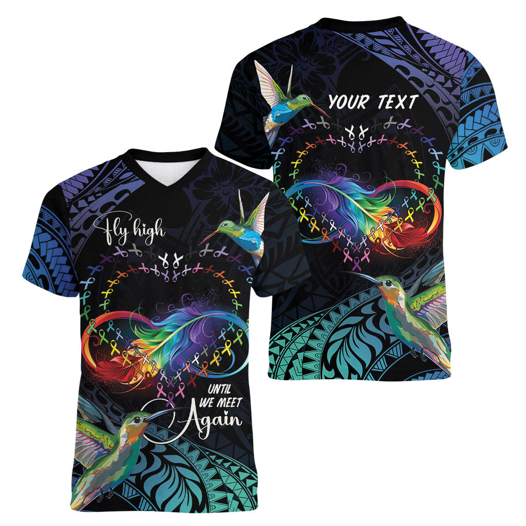 Polynesian Hummingbird - Fly High Until We Meet Again Personalized Women V-Neck T-Shirt