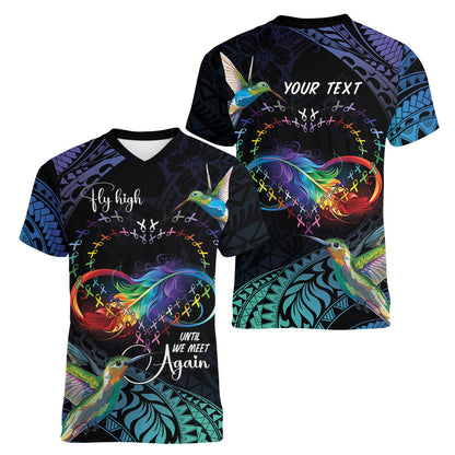 Polynesian Hummingbird - Fly High Until We Meet Again Personalized Women V-Neck T-Shirt