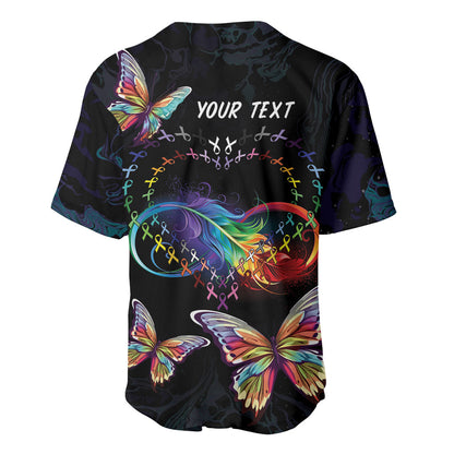 Fight Cancer In All Colors Personalized Baseball Jersey Whimsical Butterflies