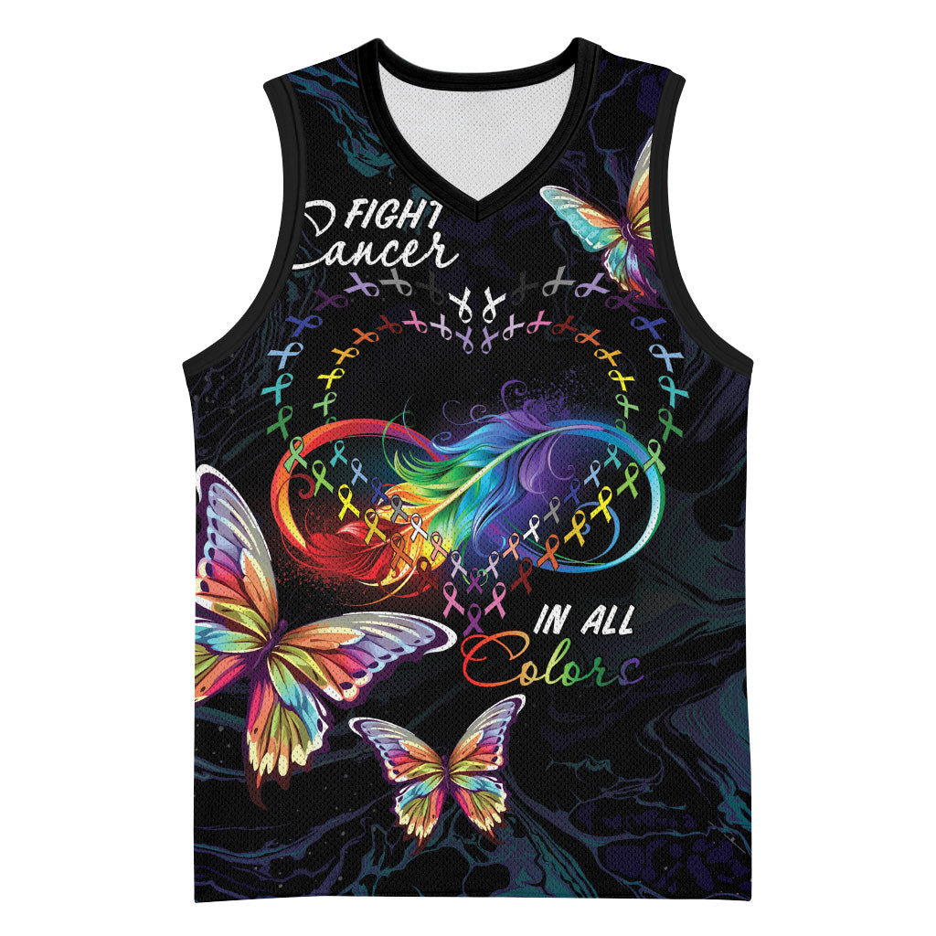 Fight Cancer In All Colors Personalized Basketball Jersey Whimsical Butterflies