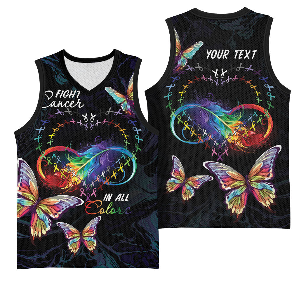 Fight Cancer In All Colors Personalized Basketball Jersey Whimsical Butterflies