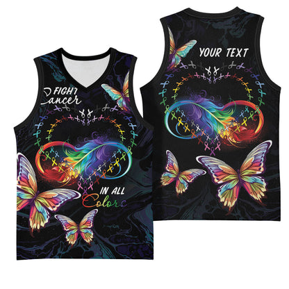 Fight Cancer In All Colors Personalized Basketball Jersey Whimsical Butterflies