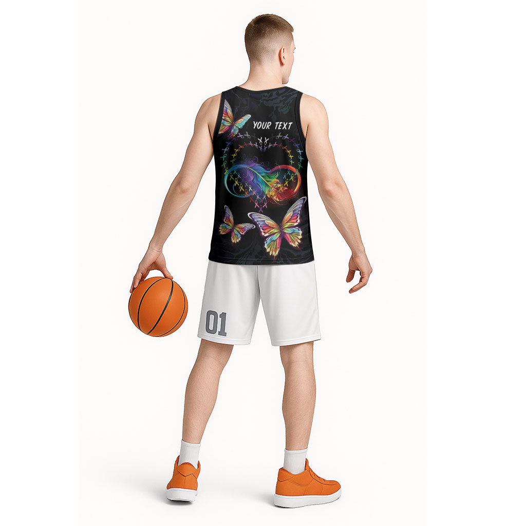 Fight Cancer In All Colors Personalized Basketball Jersey Whimsical Butterflies
