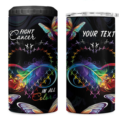 Fight Cancer In All Colors Personalized 4 in 1 Can Cooler Tumbler Whimsical Butterflies