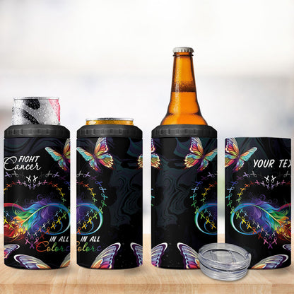 Fight Cancer In All Colors Personalized 4 in 1 Can Cooler Tumbler Whimsical Butterflies