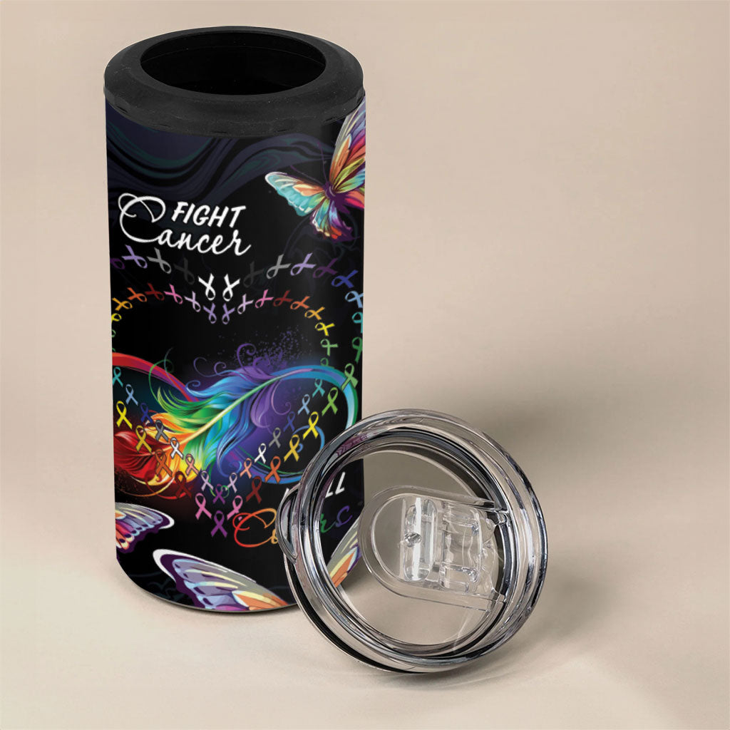 Fight Cancer In All Colors Personalized 4 in 1 Can Cooler Tumbler Whimsical Butterflies