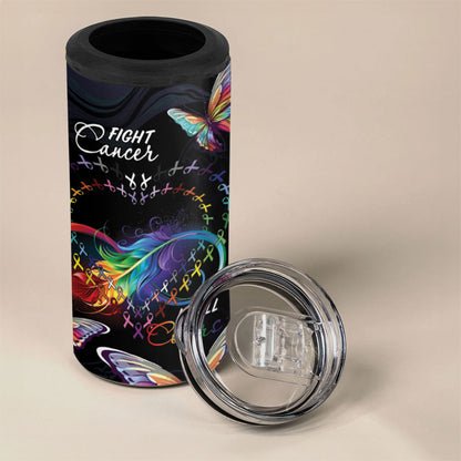 Fight Cancer In All Colors Personalized 4 in 1 Can Cooler Tumbler Whimsical Butterflies