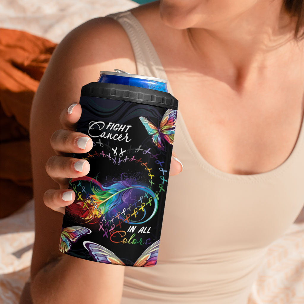 Fight Cancer In All Colors Personalized 4 in 1 Can Cooler Tumbler Whimsical Butterflies