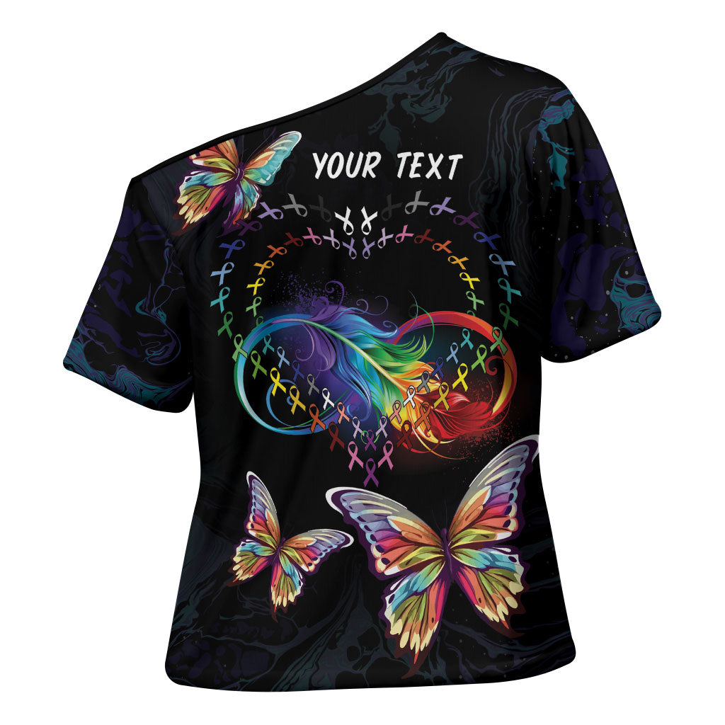 Fight Cancer In All Colors Personalized Cross Shoulder Shirt Whimsical Butterflies