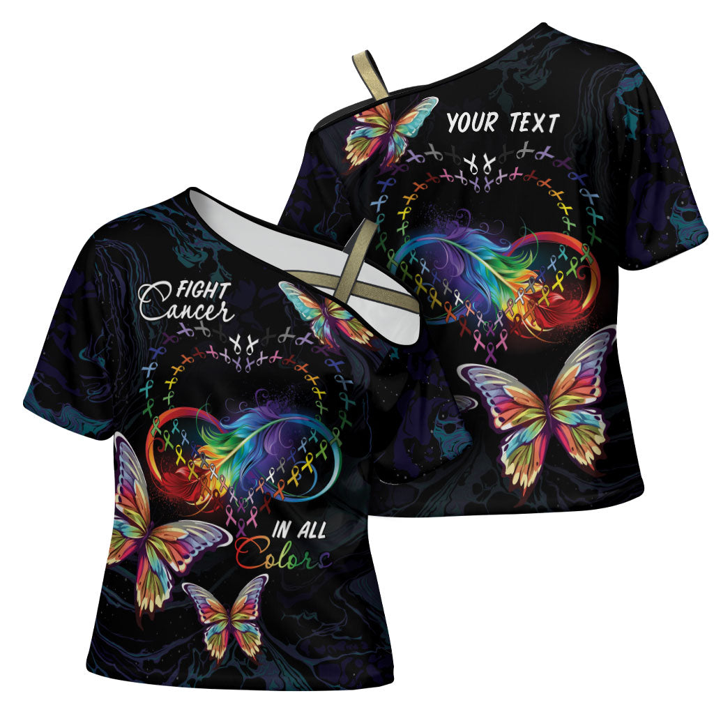 Fight Cancer In All Colors Personalized Cross Shoulder Shirt Whimsical Butterflies