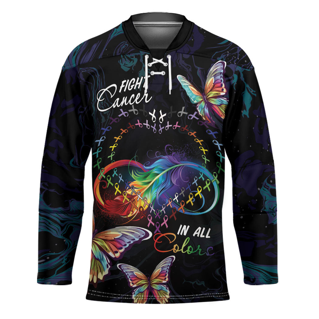 Fight Cancer In All Colors Personalized Hockey Jersey Whimsical Butterflies