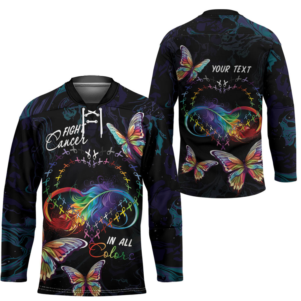 Fight Cancer In All Colors Personalized Hockey Jersey Whimsical Butterflies