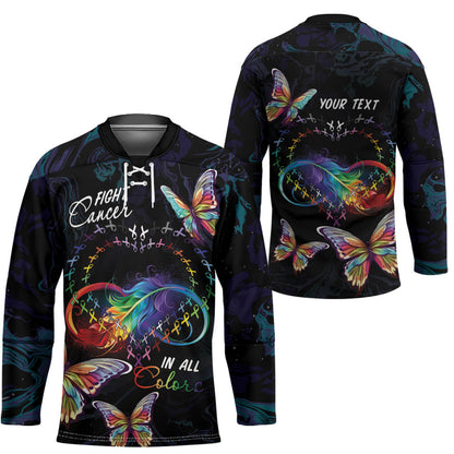 Fight Cancer In All Colors Personalized Hockey Jersey Whimsical Butterflies