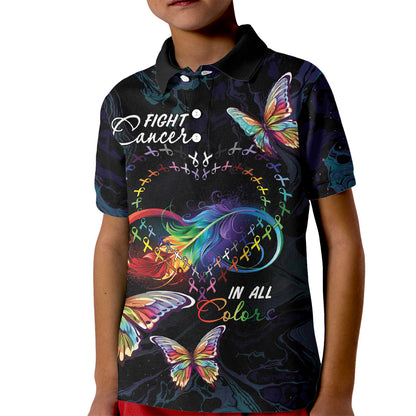 Fight Cancer In All Colors Personalized Kid Polo Shirt Whimsical Butterflies
