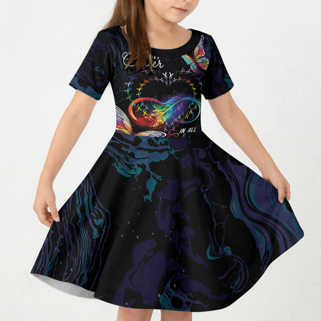 Fight Cancer In All Colors Personalized Kid Short Sleeve Dress Whimsical Butterflies