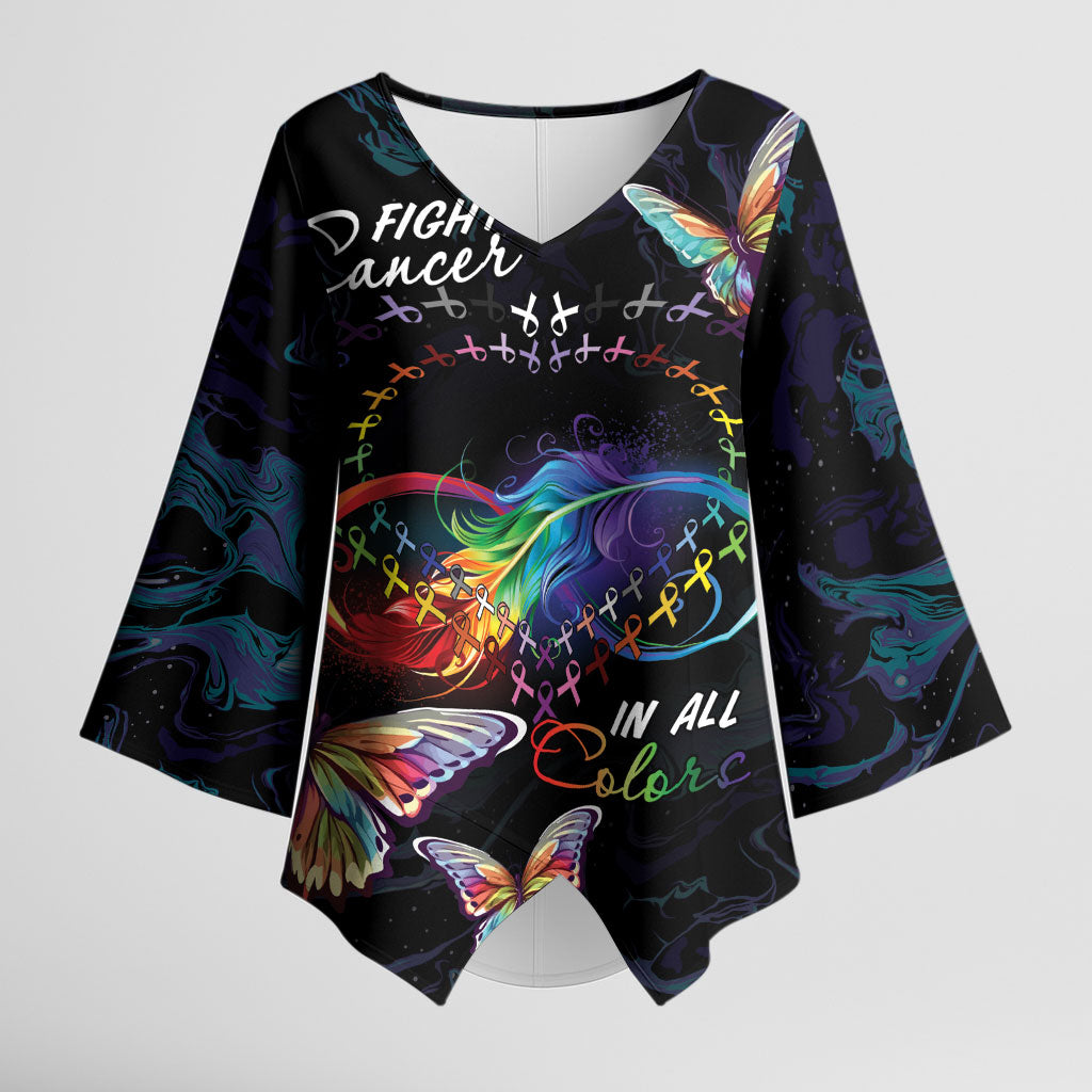 Fight Cancer In All Colors Personalized Kimono Sleeve Blouse Whimsical Butterflies
