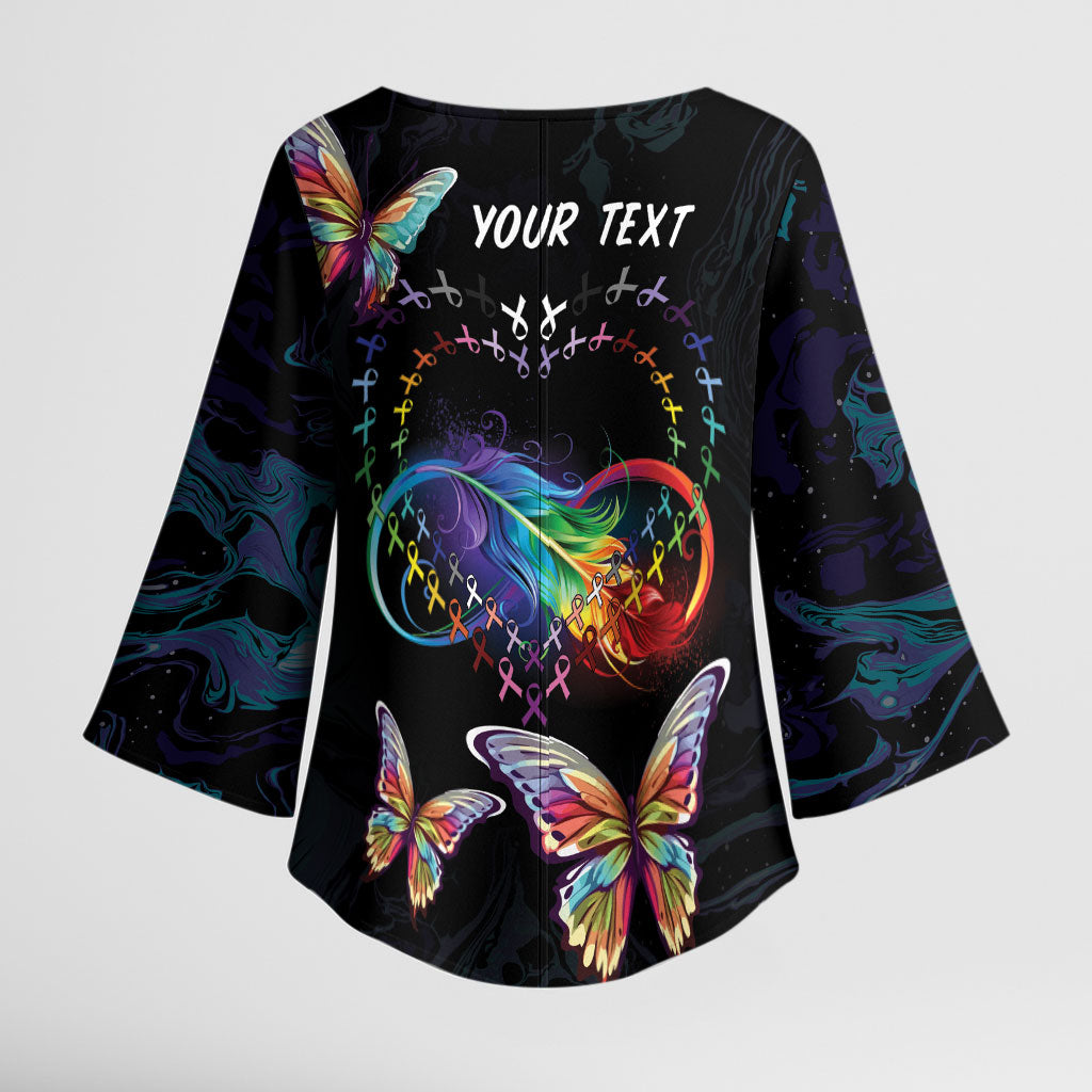Fight Cancer In All Colors Personalized Kimono Sleeve Blouse Whimsical Butterflies