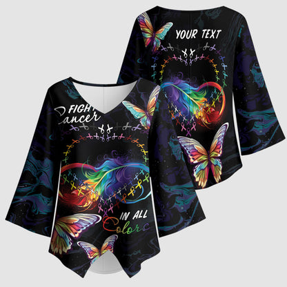 Fight Cancer In All Colors Personalized Kimono Sleeve Blouse Whimsical Butterflies