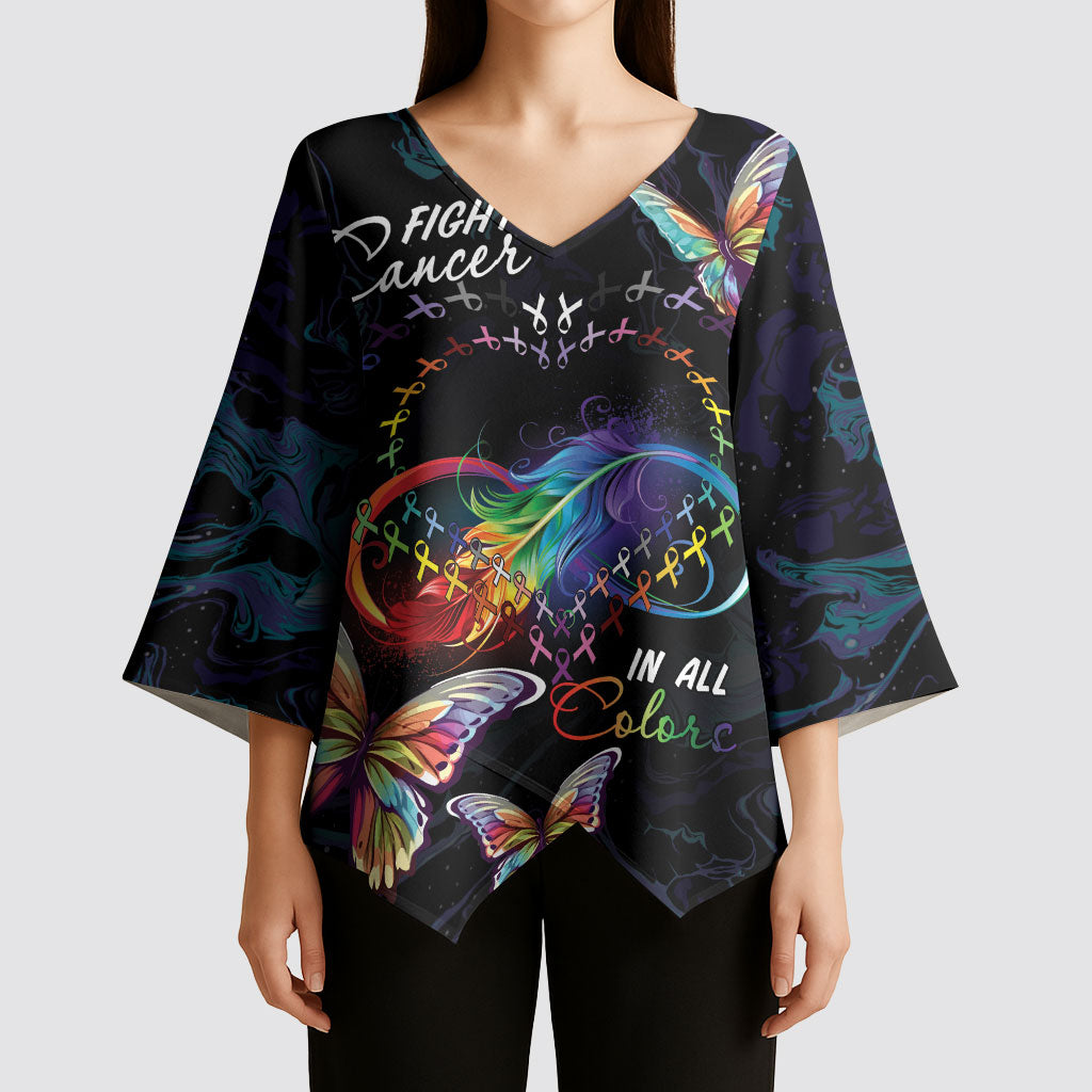 Fight Cancer In All Colors Personalized Kimono Sleeve Blouse Whimsical Butterflies