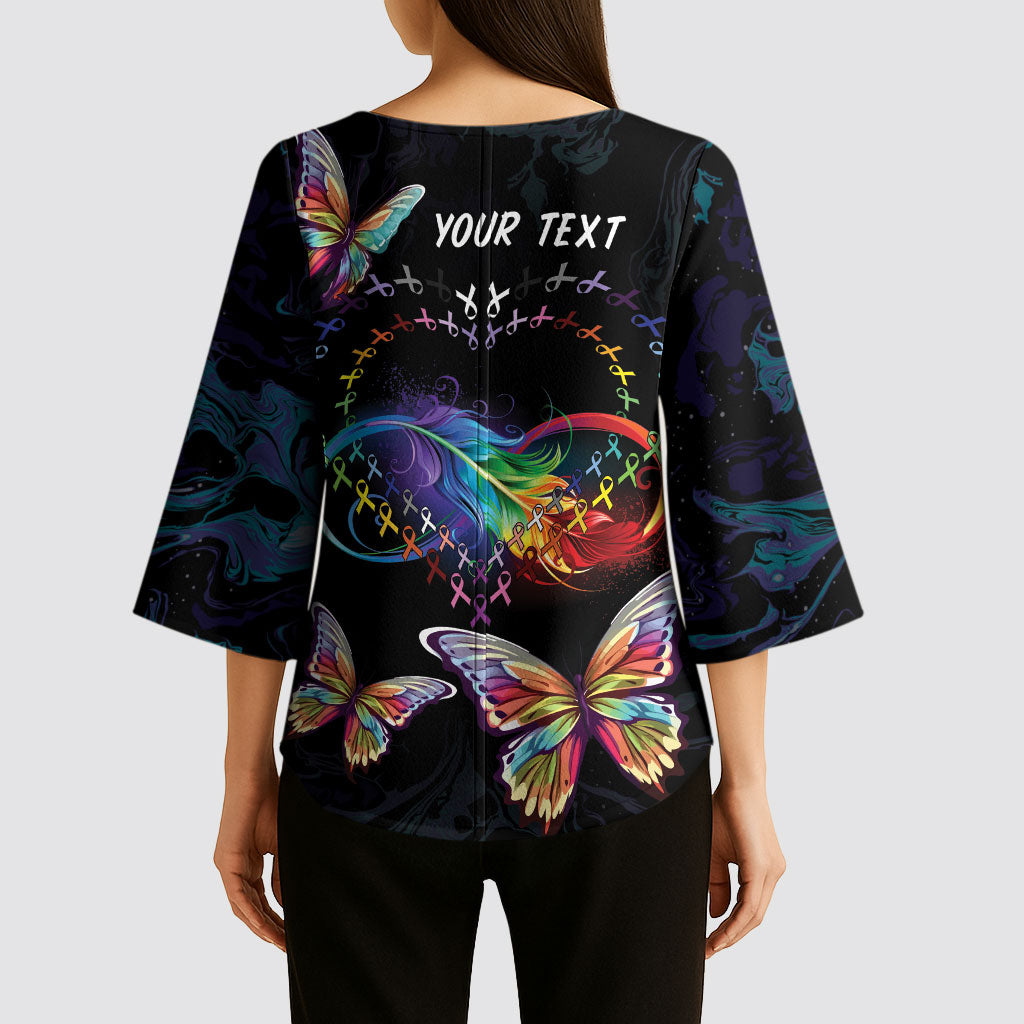 Fight Cancer In All Colors Personalized Kimono Sleeve Blouse Whimsical Butterflies