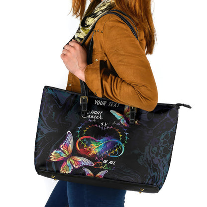Fight Cancer In All Colors Personalized Leather Tote Bag Whimsical Butterflies