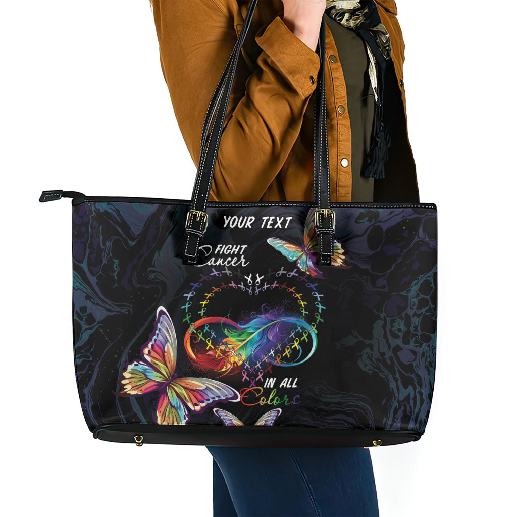 Fight Cancer In All Colors Personalized Leather Tote Bag Whimsical Butterflies