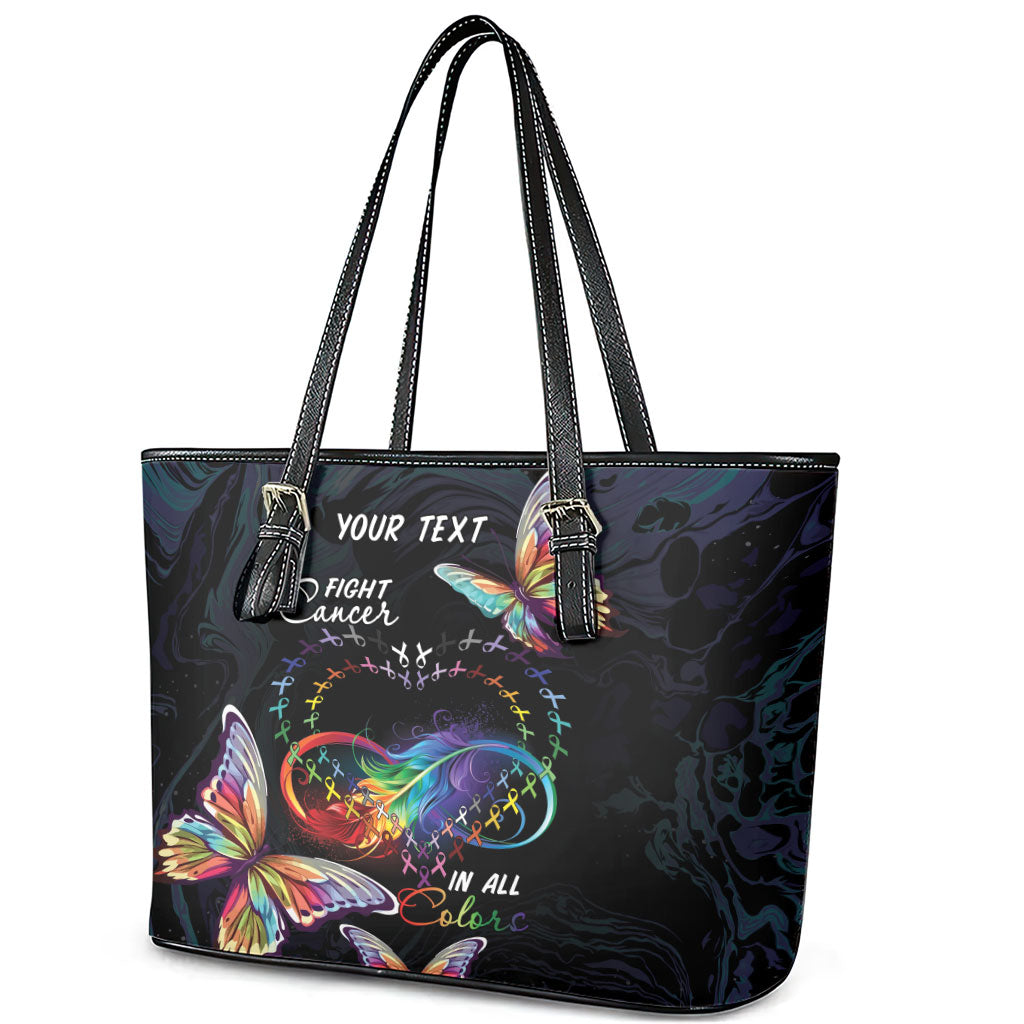 Fight Cancer In All Colors Personalized Leather Tote Bag Whimsical Butterflies