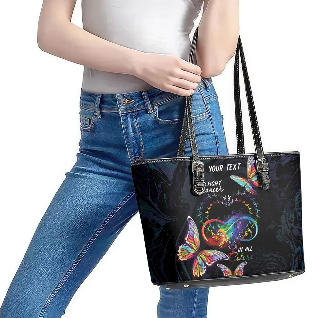 Fight Cancer In All Colors Personalized Leather Tote Bag Whimsical Butterflies