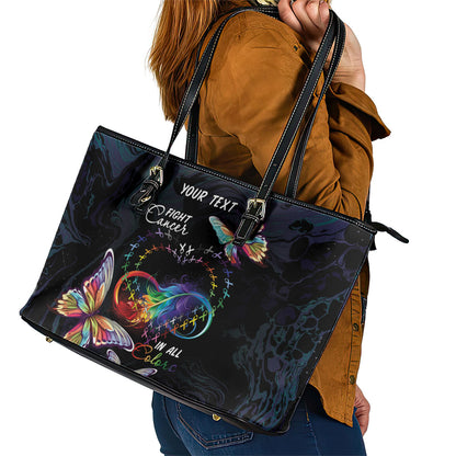 Fight Cancer In All Colors Personalized Leather Tote Bag Whimsical Butterflies