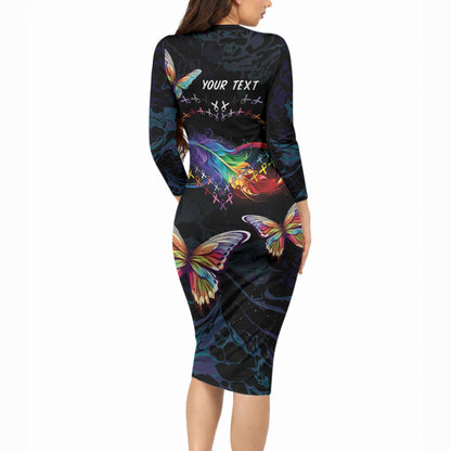 Fight Cancer In All Colors Personalized Long Sleeve Bodycon Dress Whimsical Butterflies