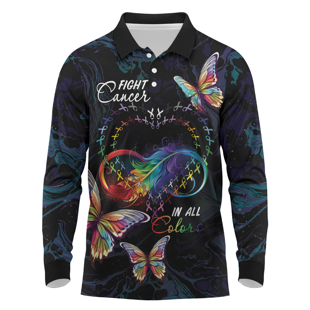 Fight Cancer In All Colors Personalized Long Sleeve Polo Shirt Whimsical Butterflies