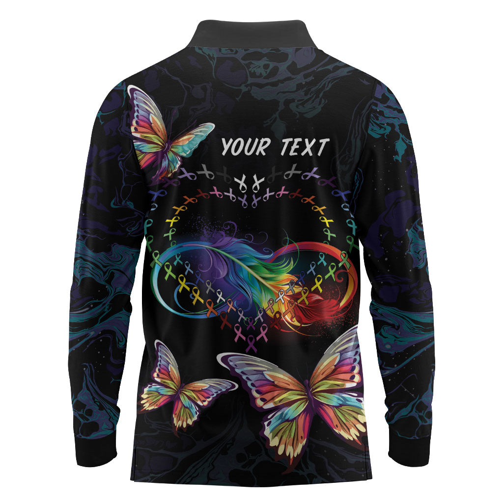 Fight Cancer In All Colors Personalized Long Sleeve Polo Shirt Whimsical Butterflies