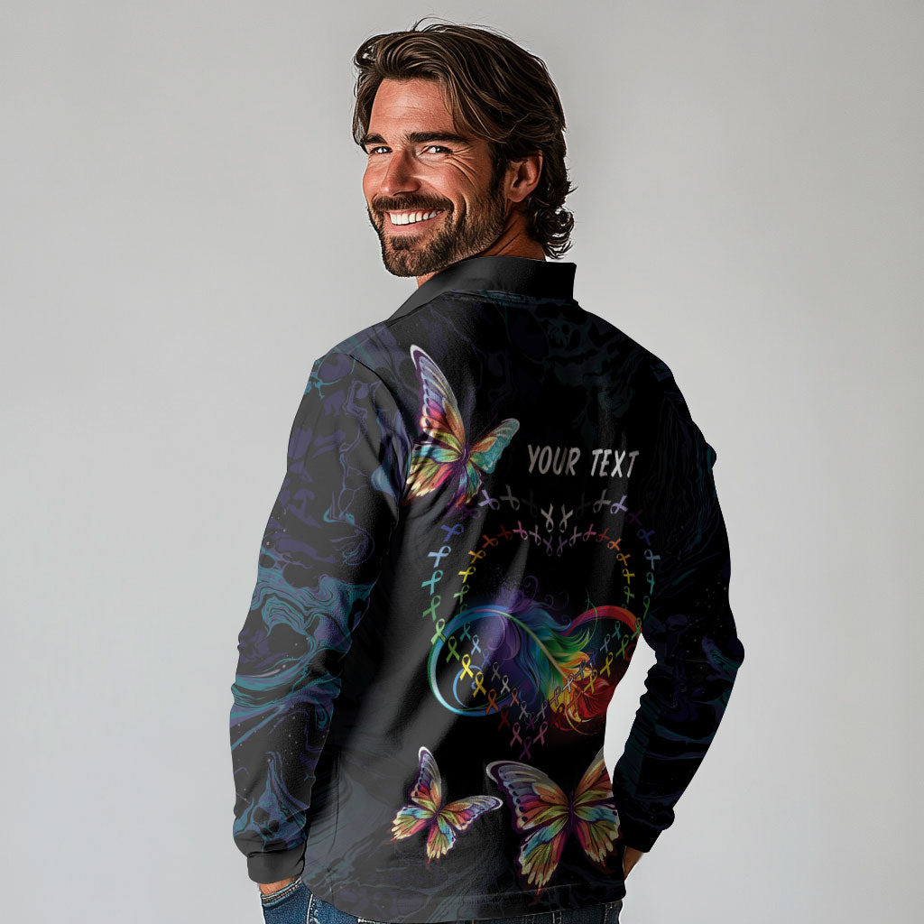 Fight Cancer In All Colors Personalized Long Sleeve Polo Shirt Whimsical Butterflies