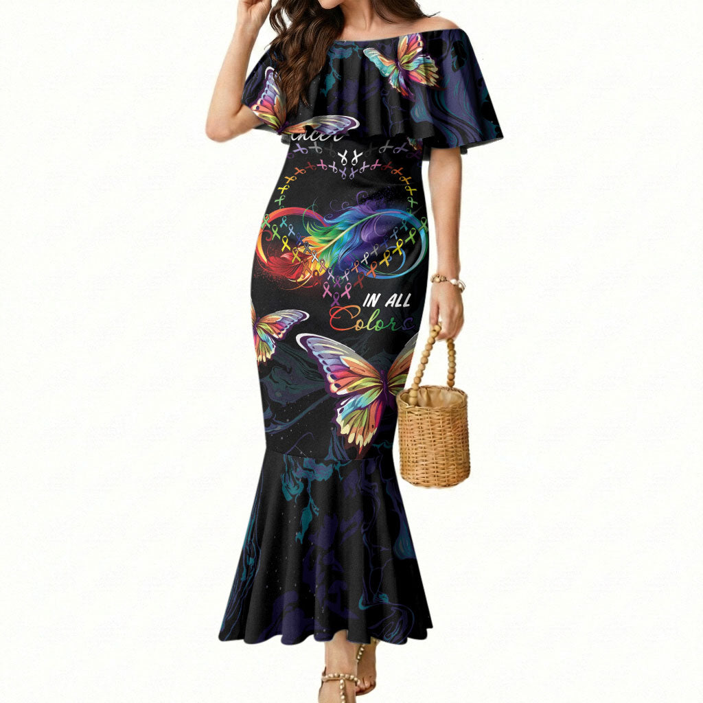 Fight Cancer In All Colors Personalized Mermaid Dress Whimsical Butterflies